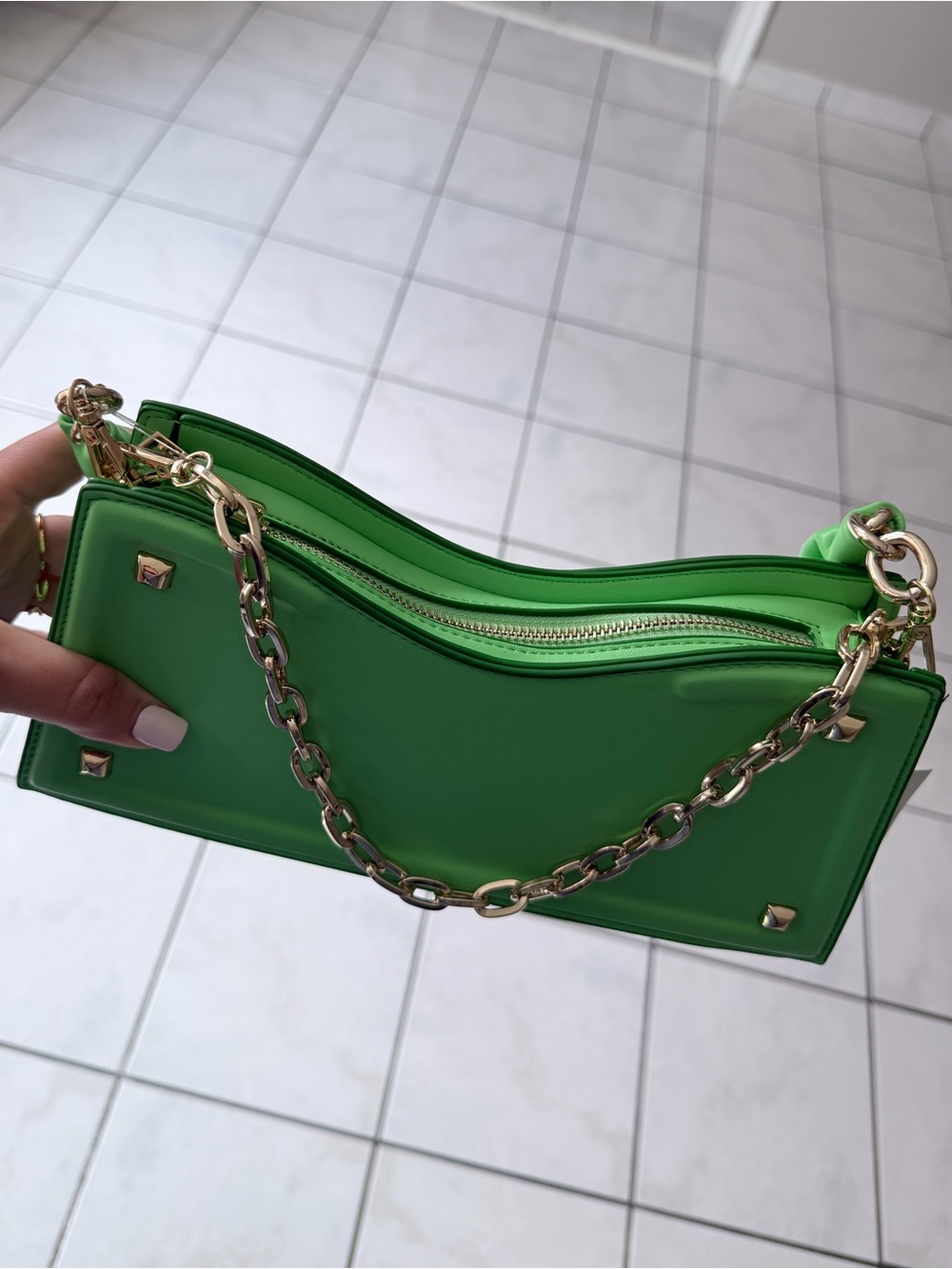 Aldo Bright Green Mini Shoulder Bag with Gold Chain